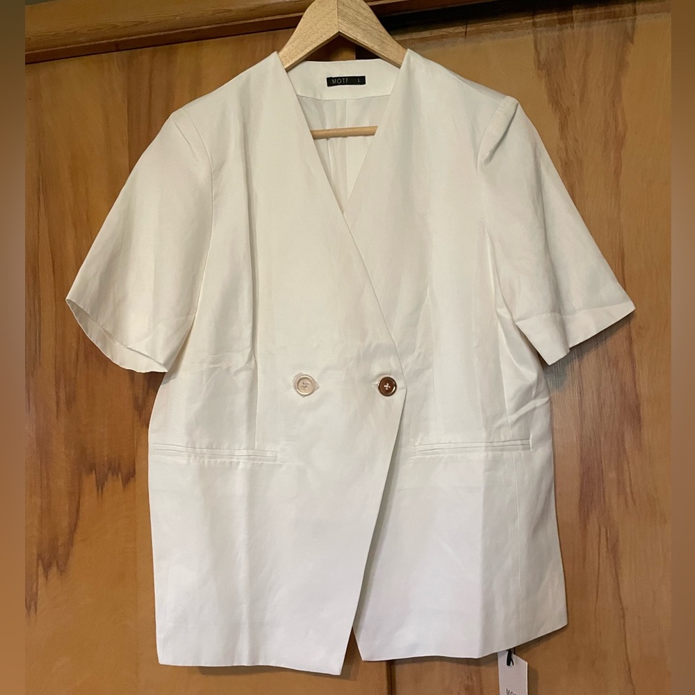 NWT MOTF White Short-Sleeve Double-Button Blazer SZ L